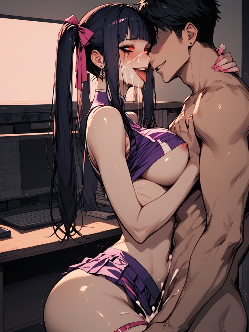 Looking Up At Him, Ojos Rojos, Detailed Stomach Hentai IA