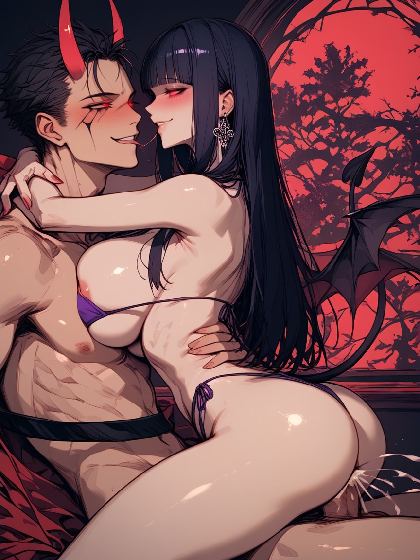 Smeared Makeup, Purple Bikini, Hyper Arched Back AI黃漫