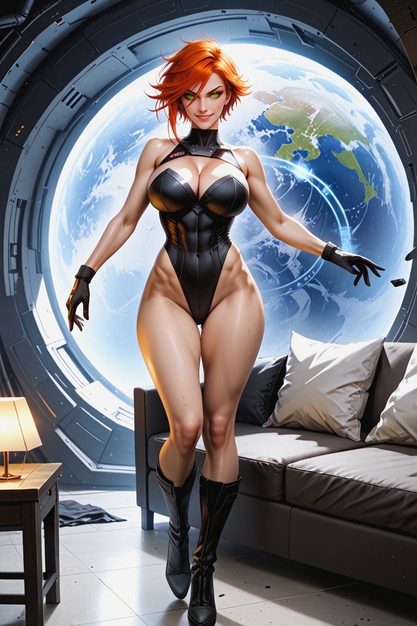 Cozy Corner With Couch Jumping Onto A Couch, Large Massive Breasts, Naked Legs Porno IA Hentai