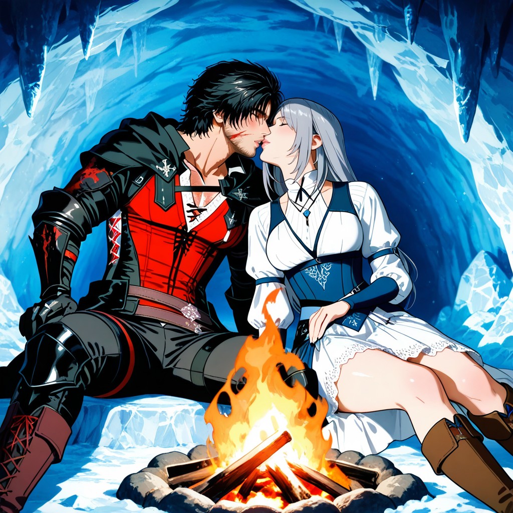 Thigh-high Blue And Brown Boots, Single Black Elbow Length Fencing Glove On Right Hand, Legs Extended ヘンタイAIポルノ