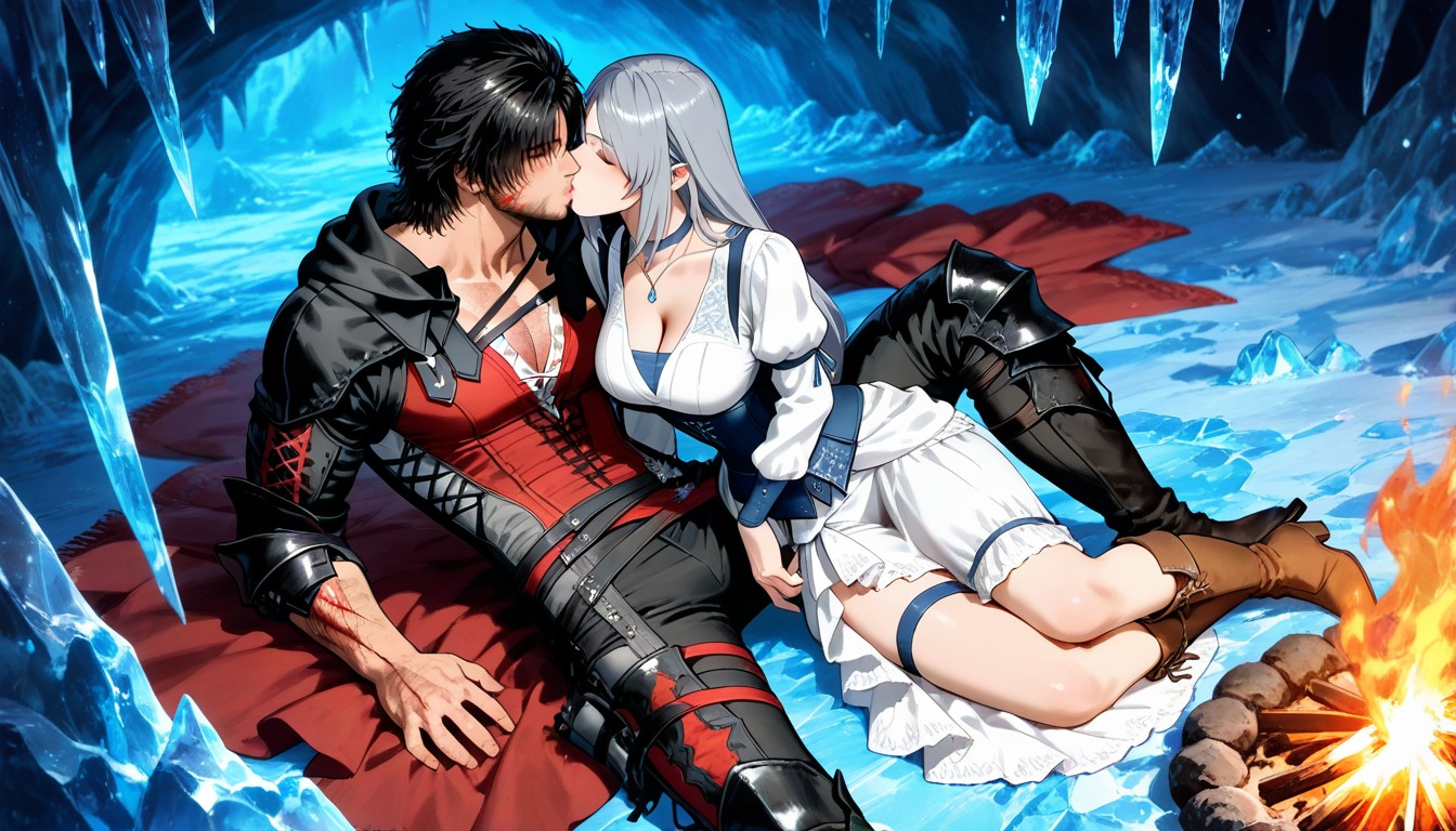One Woman And One Man, Jill Warrick Outfit, White Blouse With Puffed Sleeves And High Collar 헨타이 AI 포르노
