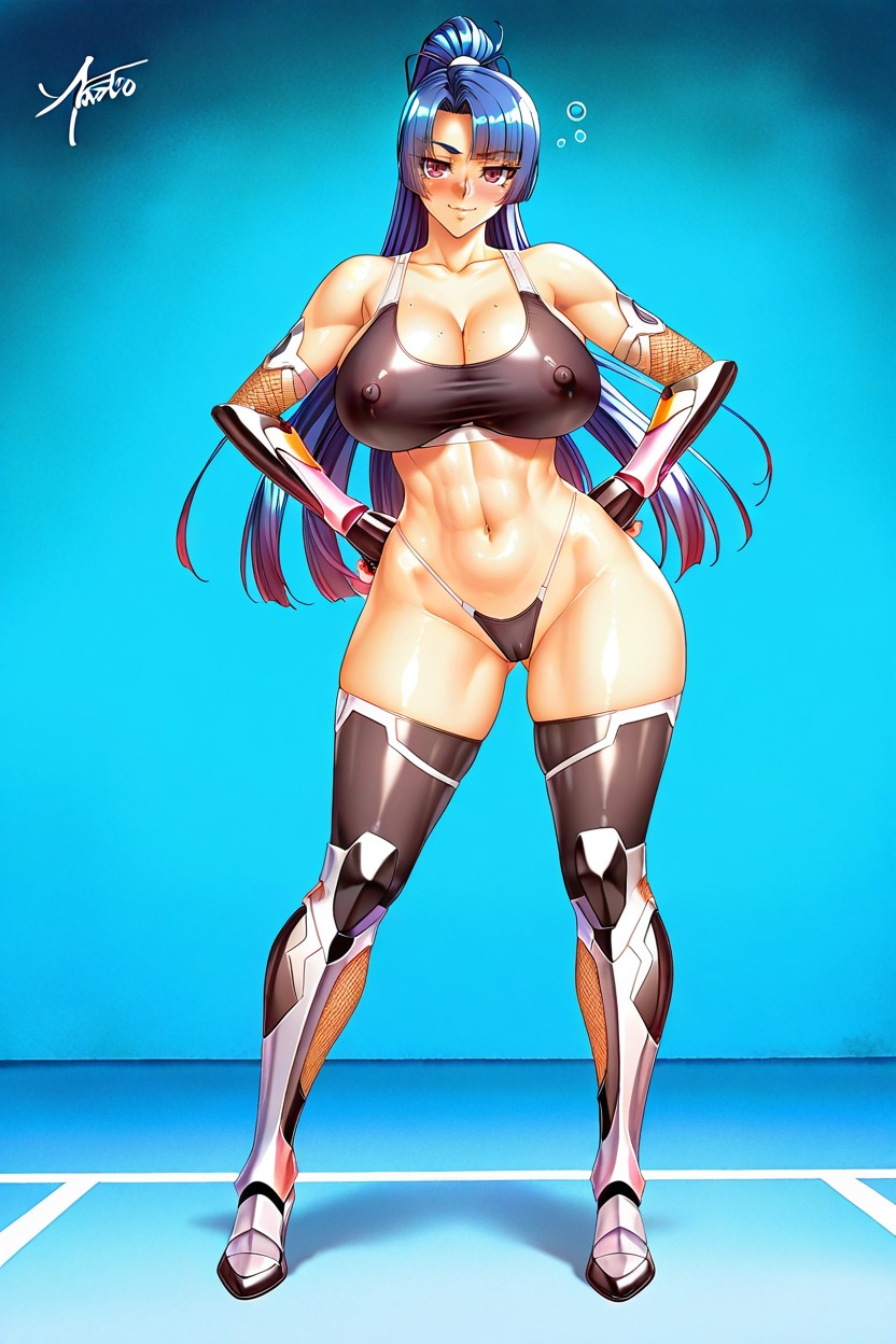 Pink Fingerless Gloves, Bright Red Eyes, Wide Hips Porno IA Hentai