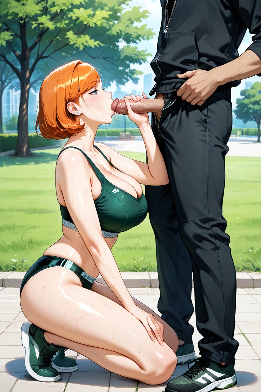 Dark Green Sport Bra, 苗條, 公園 AI黃漫