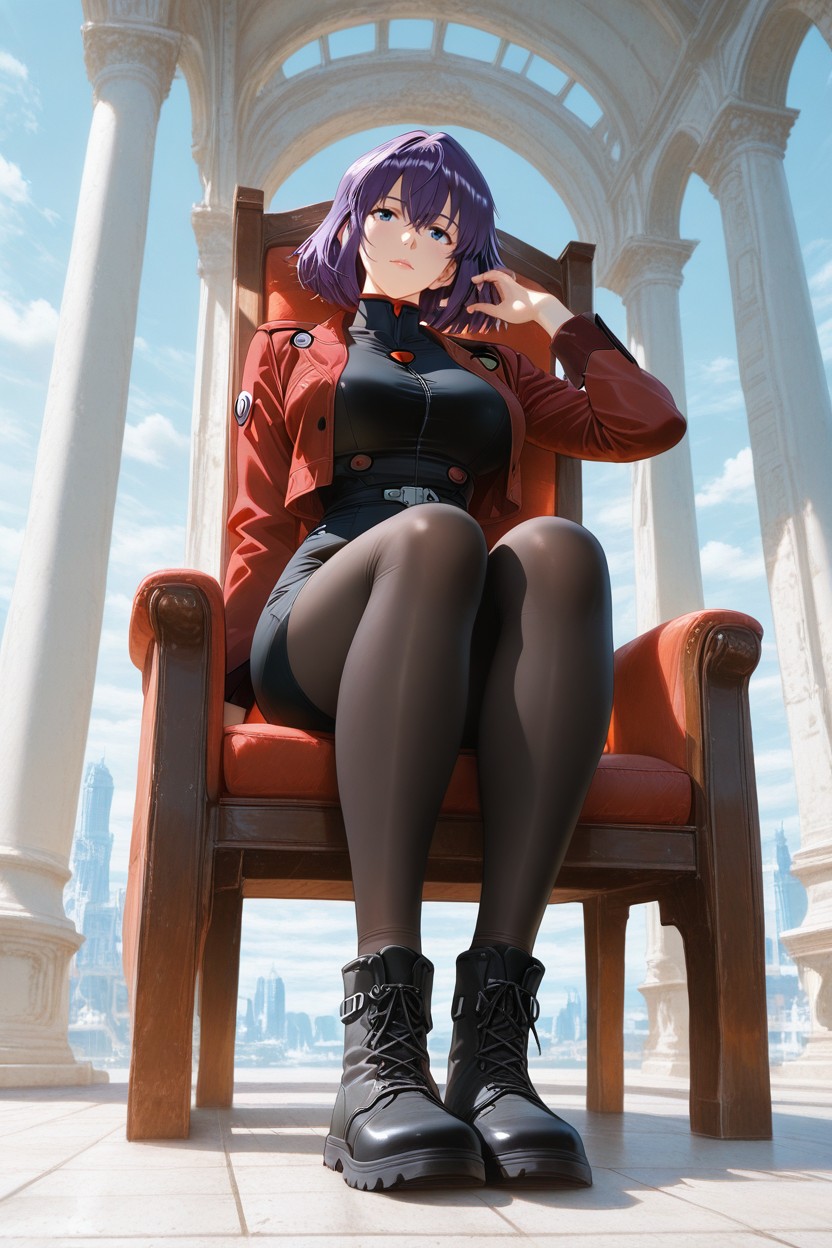 Showing Boots Towards Viewer, Knee Length Pencil Dress, Jacket Worn Open Porno IA Hentai