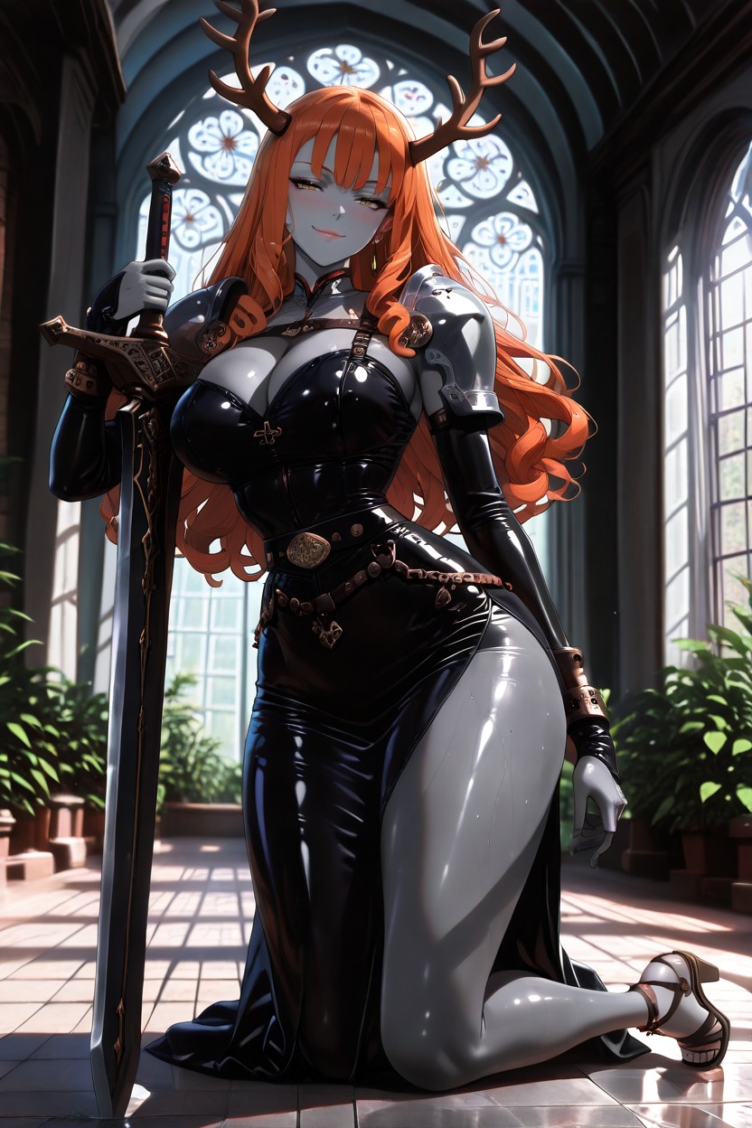 Metallic Accents, Armored Shoulder Straps, Ginger Hair ヘンタイAIポルノ
