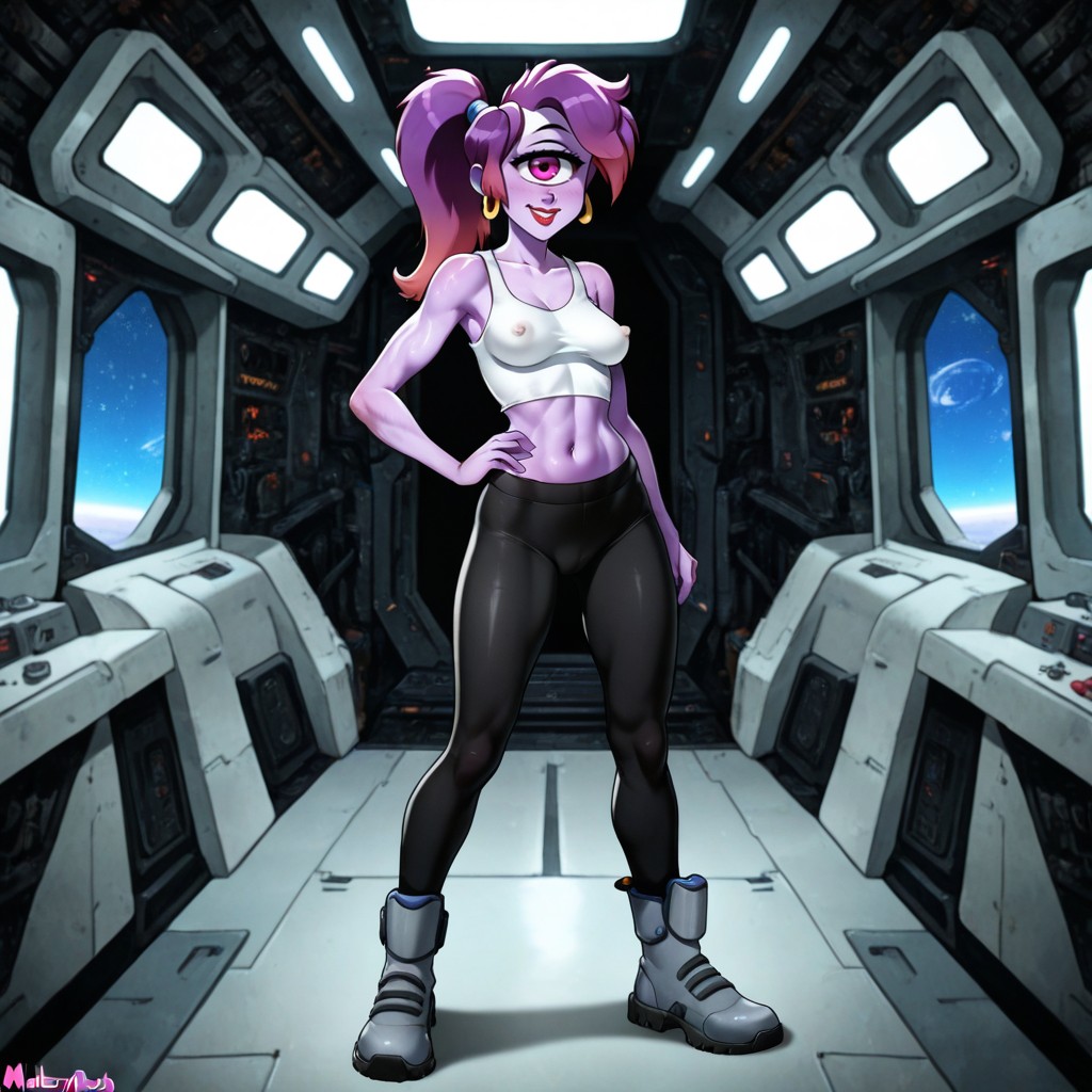 Matte Black Leggings, Purple Hair, Hyper Detailed Skin Textures ヘンタイAIポルノ