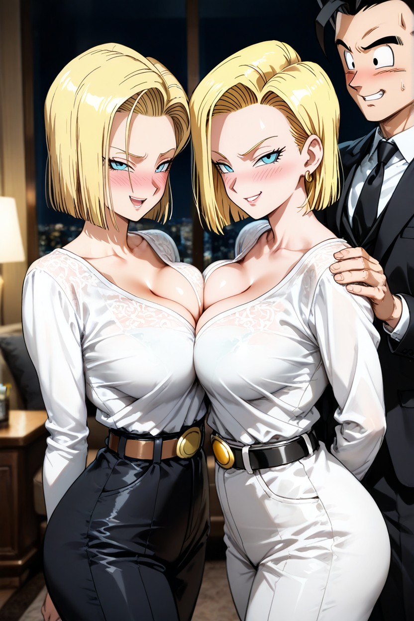 發騷, Stands Upright Looking At Android 's Breasts, 得意的表情 AI黃漫