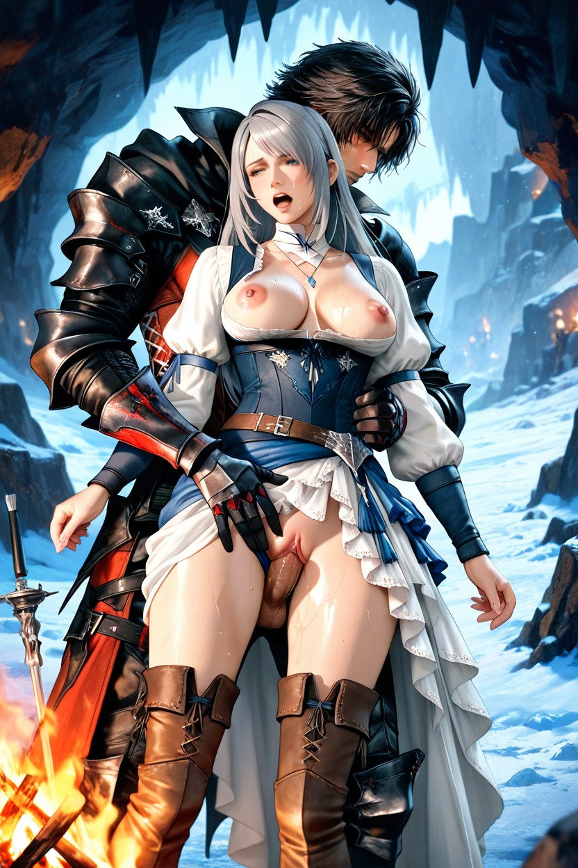 Thigh-high Blue And Brown Boots, Ice Everywhere, Bonfire Porno IA Hentai