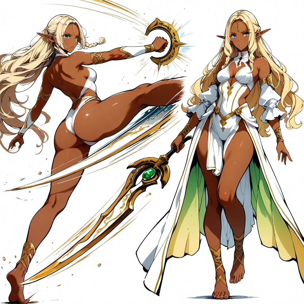 Dynamic Linework, Wavy Blonde Hair, 从下往上看 AI黃漫