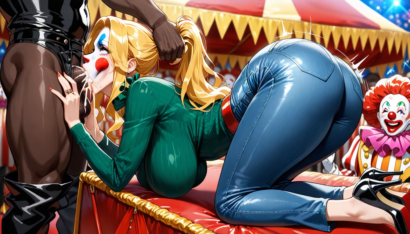 On Cheeks, Lustrous Hair, Blonde With Ponytail Porno IA Hentai