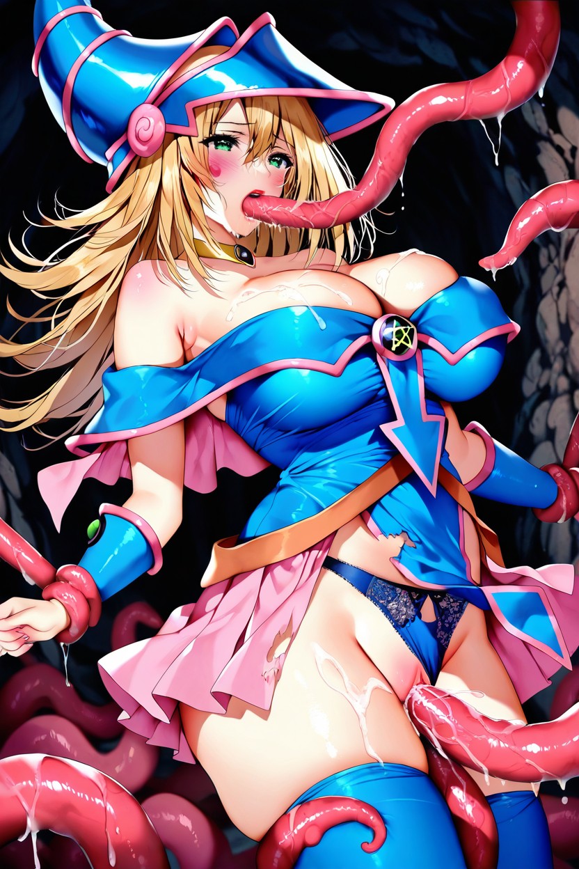 Light Blue Thigh High Stockings, Pleated Pink Skirt, Blush ヘンタイAIポルノ
