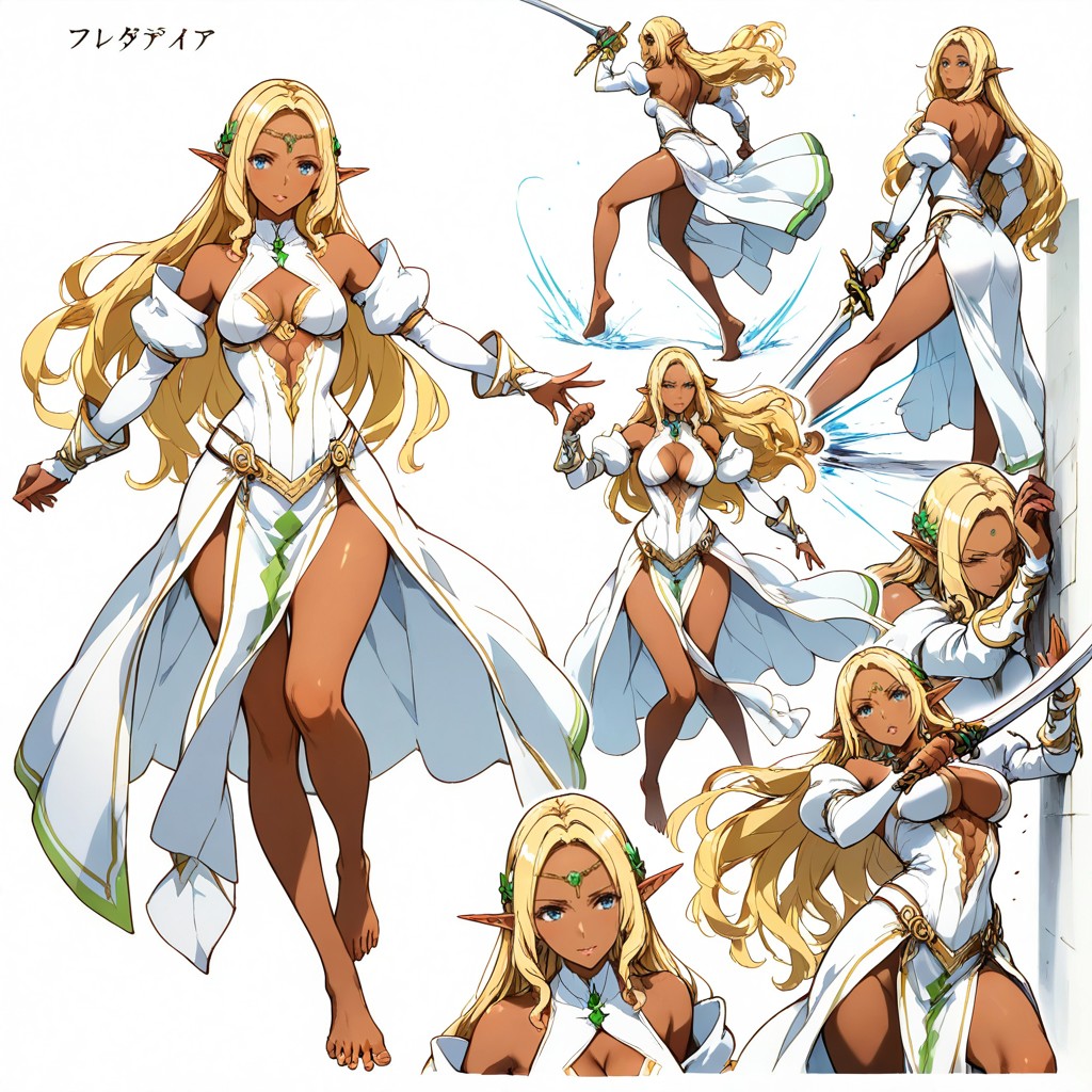 Wavy Blonde Hair, Wielding Sword Attack Poses, Smooth Knees Porno IA Hentai