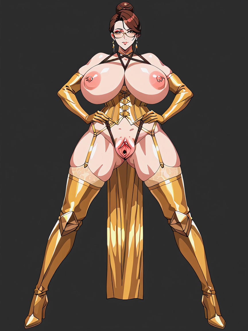 Open Clitoris, Gold Armored Dress, Massive Breasts Hentai IA