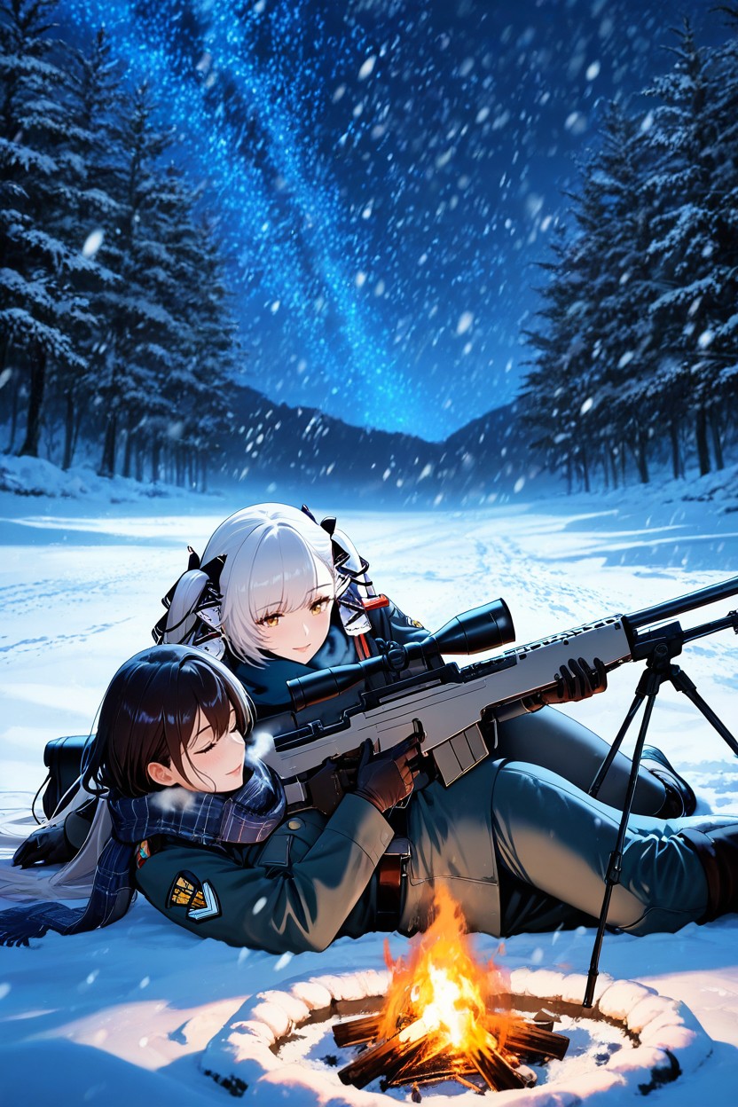 Campfire, Night, Background Has Battle Action ヘンタイAIポルノ
