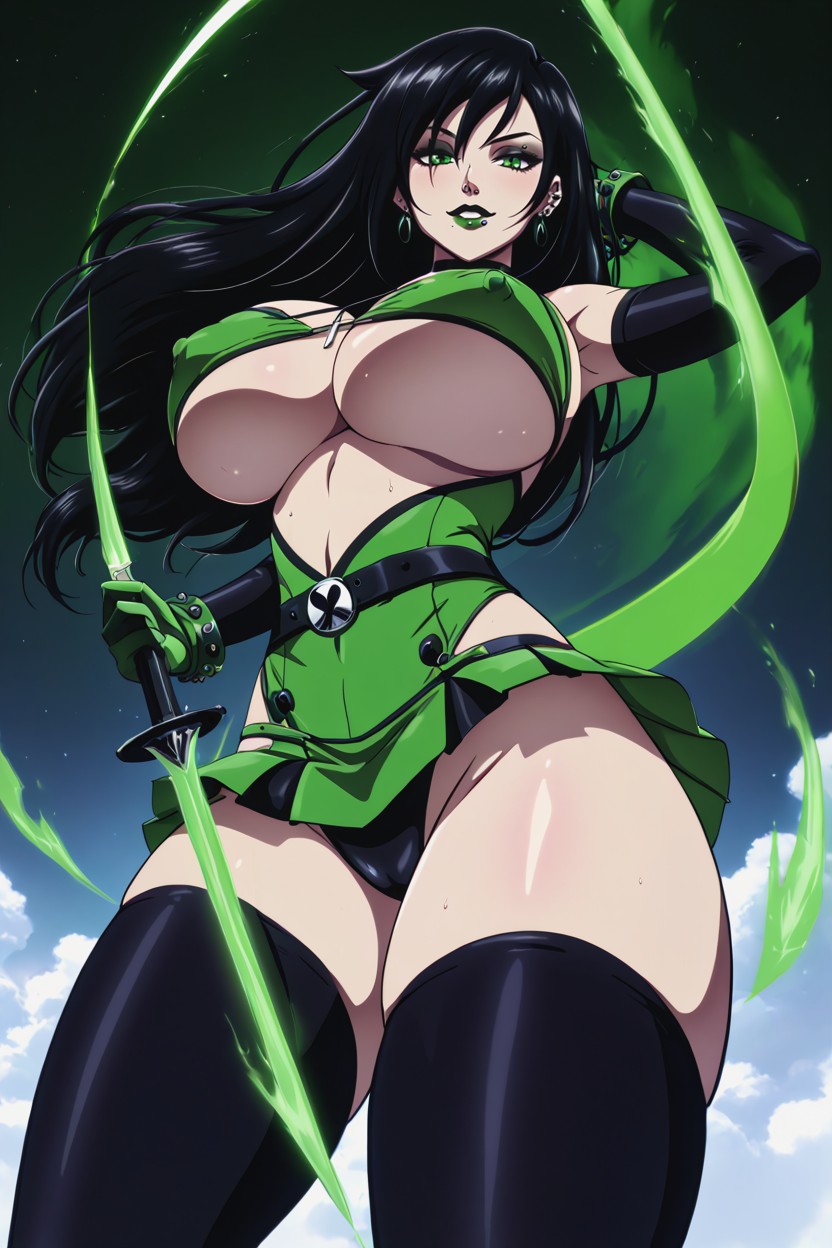 Black Eyeliner, Lip Gloss, Excessive Cleavage Hentai AI Porn