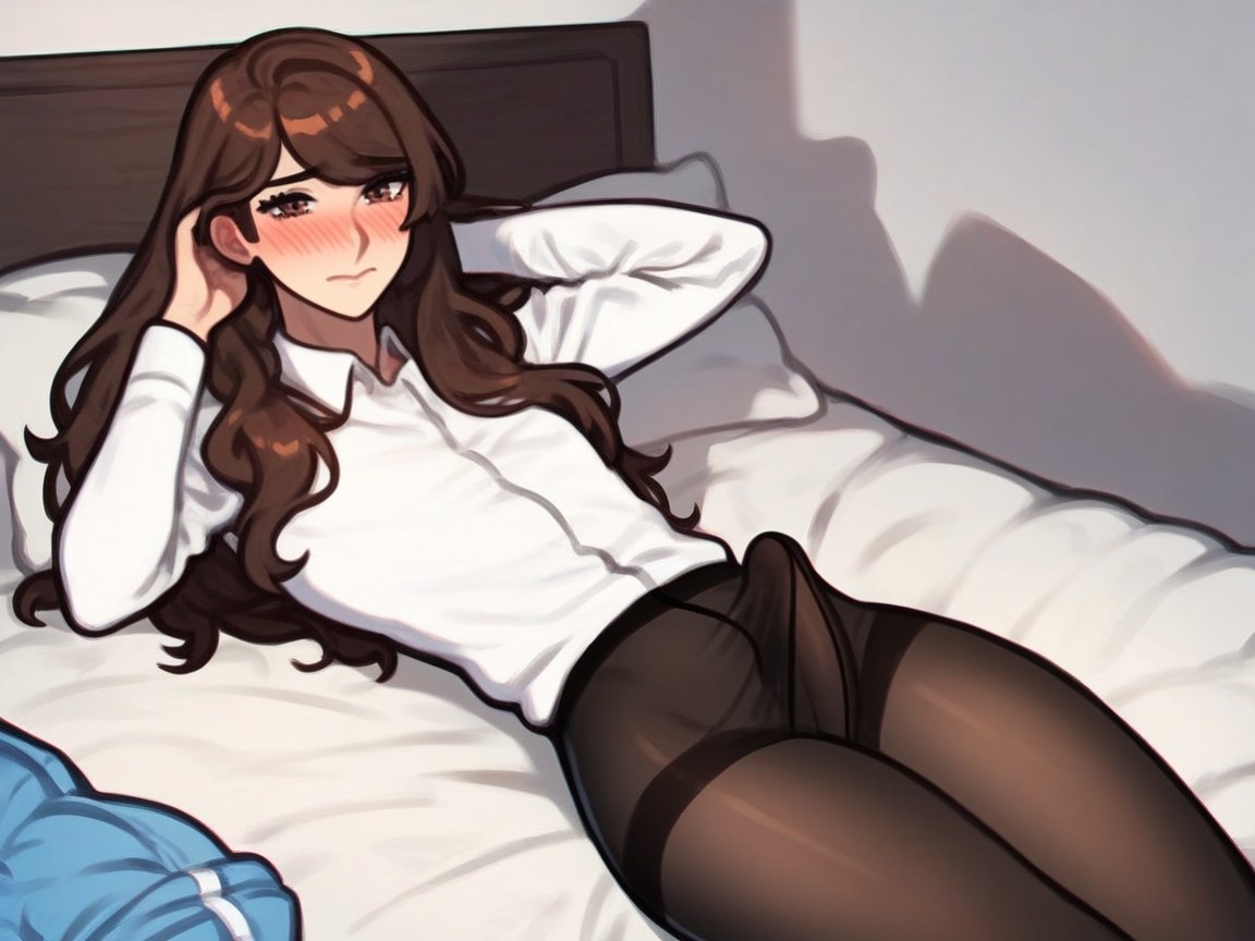 18+, Brown Eyes, Sitting On Bed AI黃漫