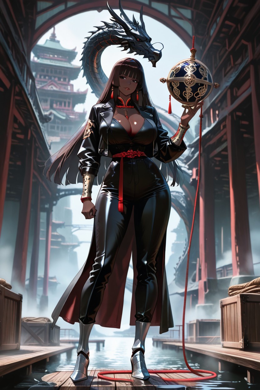 Metal Bracers With Engraved Patterns, Peau Brun Foncé, Cranes Porno IA Hentai