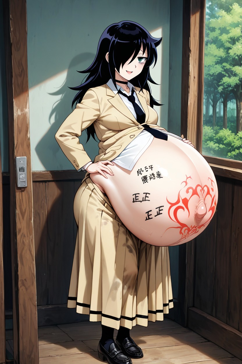 Mass Hyper Pregnancy, Full Body Image, Dark Eyes Hentai AI Porn