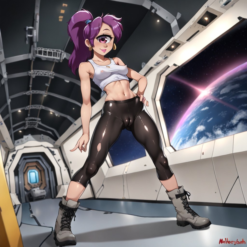 Deep Space Background, Grey Boots, Hand On Hip Hentai AI Porn