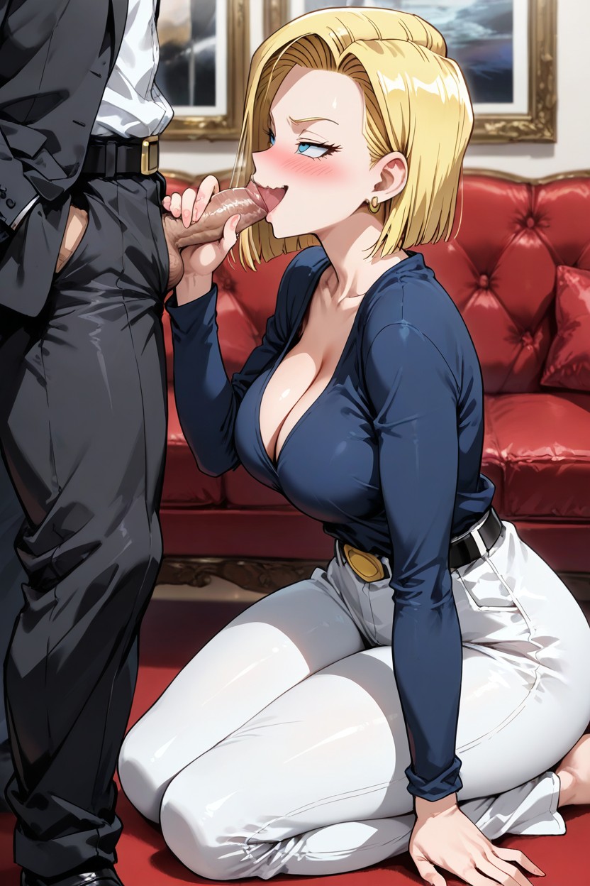 Vue De Côté, Poitrine Arrondie, Android 's Hand On His Penis Porno IA Hentai