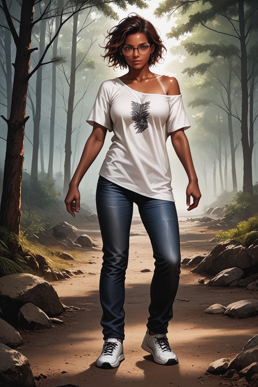 Medium Breast, Dynamic Pose, Loose T-shirt Hentai AI Porn