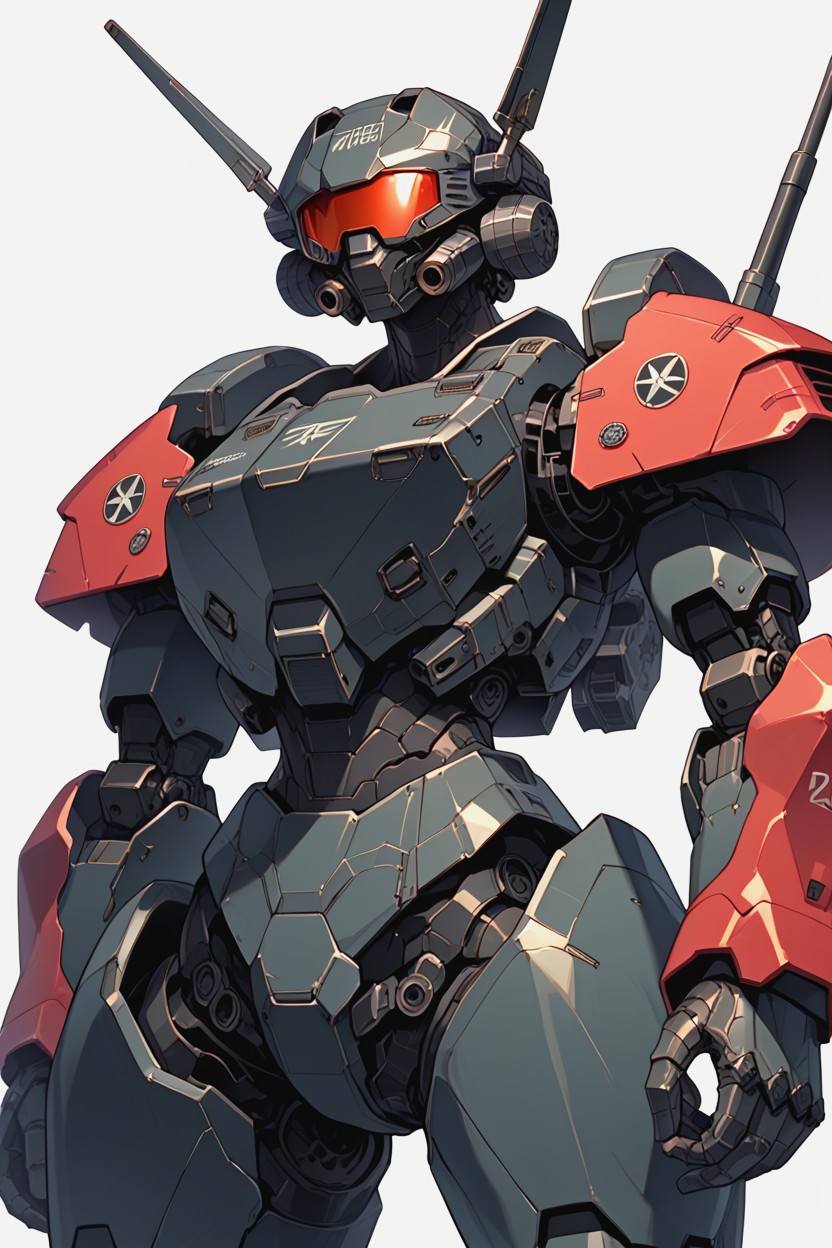 Red Armor, Industrial Military Mecha Illustration, No Visor ヘンタイAIポルノ