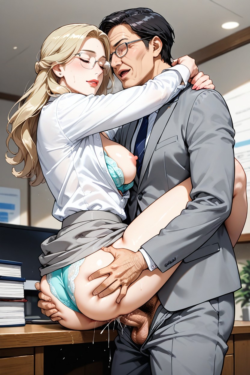 Nipples Pinched, Laying On Desk, Refined Nose ヘンタイAIポルノ