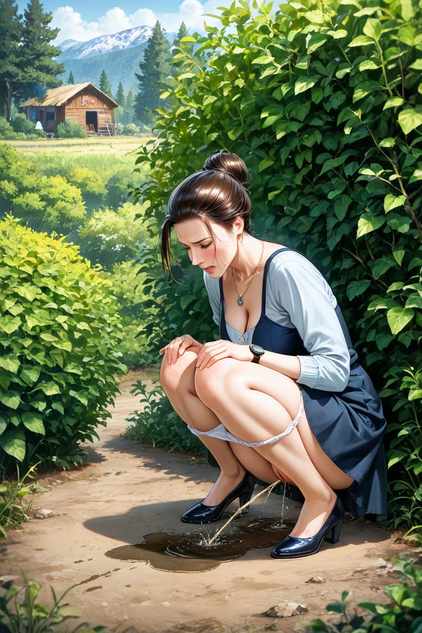 Dripping Urine From Pussy, Streaming Puddle Under Legs, 小乳 AI黃漫