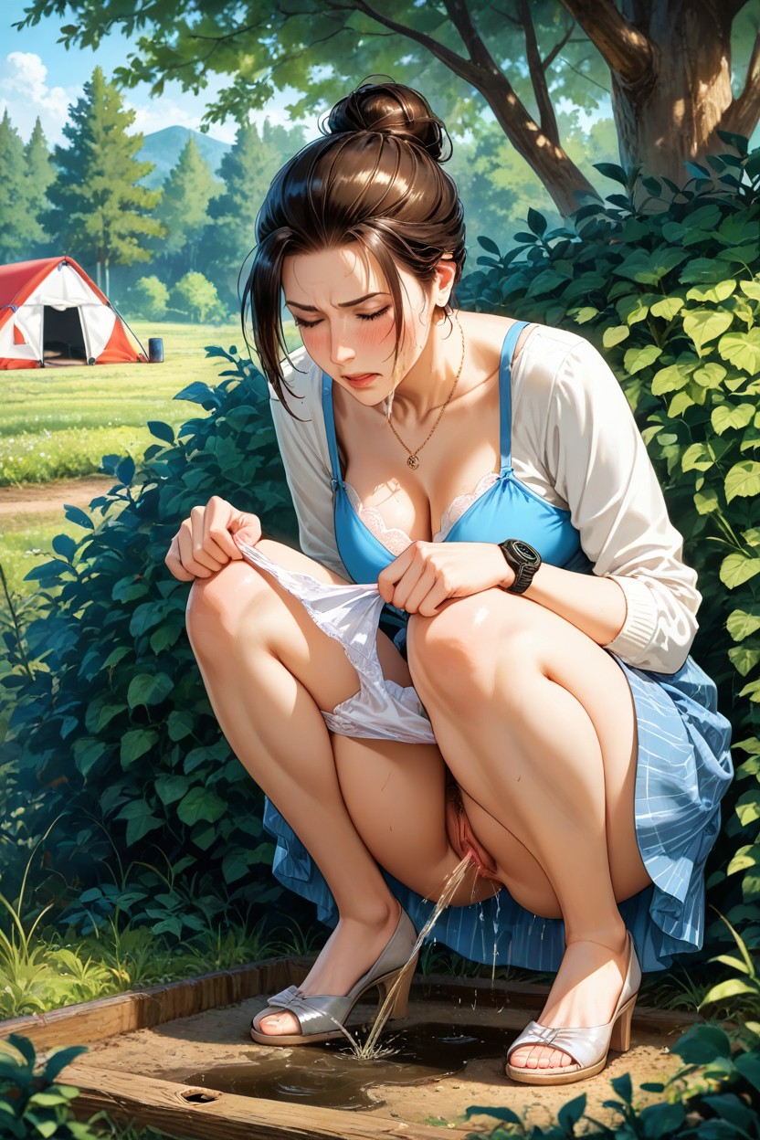 Gets Up From A Squatting Position, Maigre, Many Bushes Porno IA Hentai