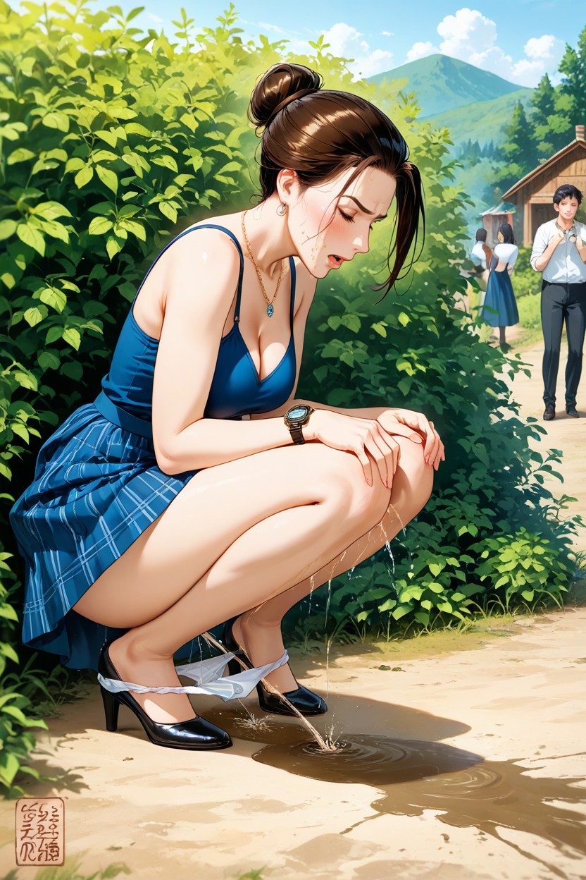 In A Half-squat, Pissed Puddle, Plaited Skirt Porno IA Hentai