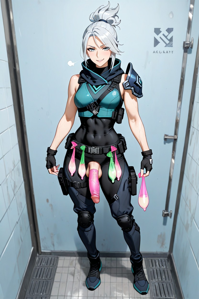Wearing Condom, Long Side Bangs, Light Gray Blue Eyes Hentai AI Porn