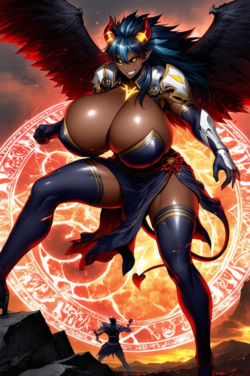 Volcan Élémentaire, Shoulder Armor, Black Hair Porno IA Hentai