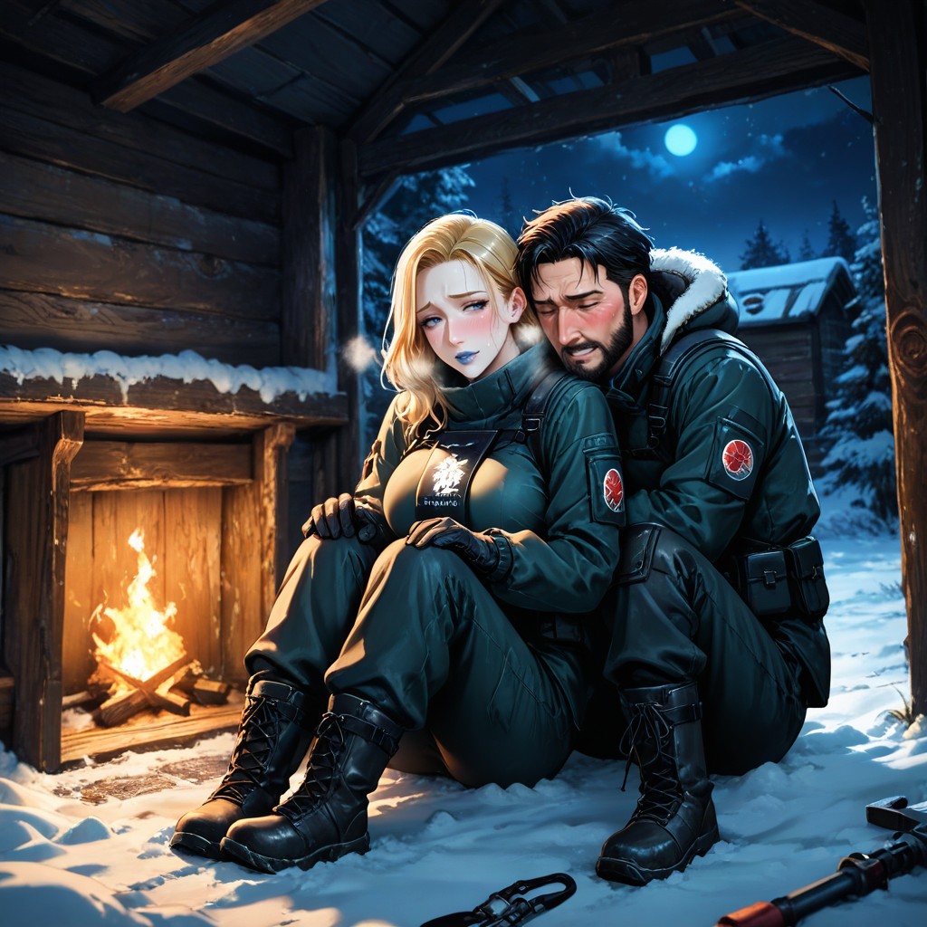 Log Cabin Interior, 18+, Wool Balaclavas Covering Lower Faces Hentai KI Porno
