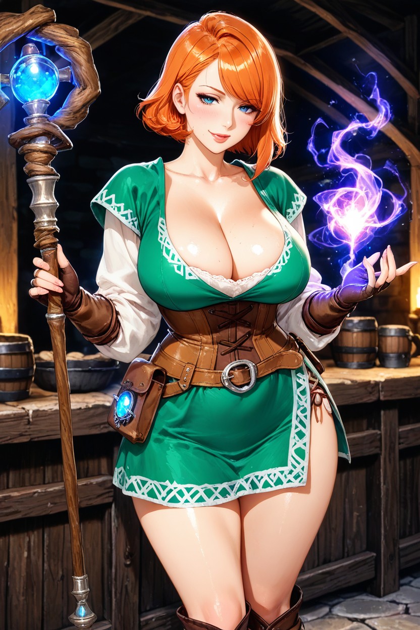 Large Blue Eyes, Adventurer Mage Gear, Seductive Pose AI黄漫