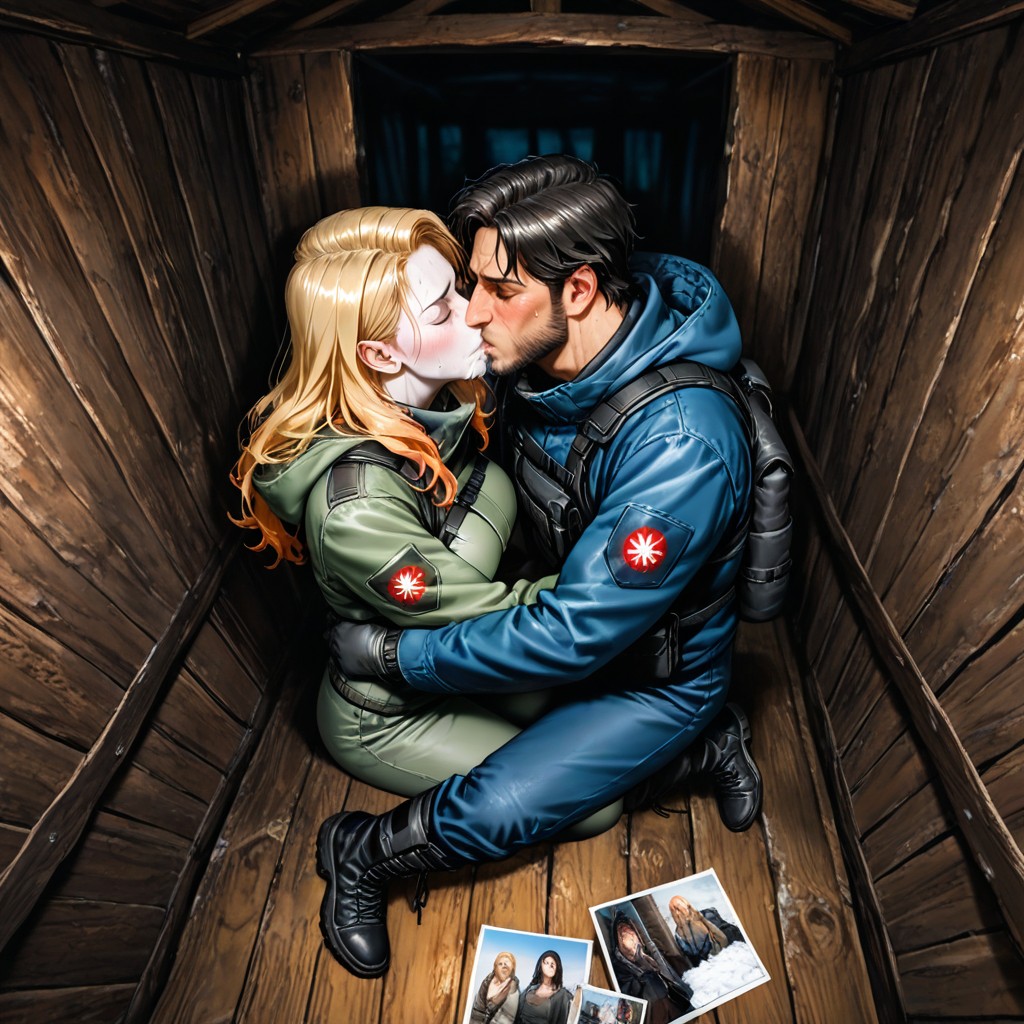 Both With Blonde Hair, Kissing Each Other, Log Cabin Interior ヘンタイAIポルノ