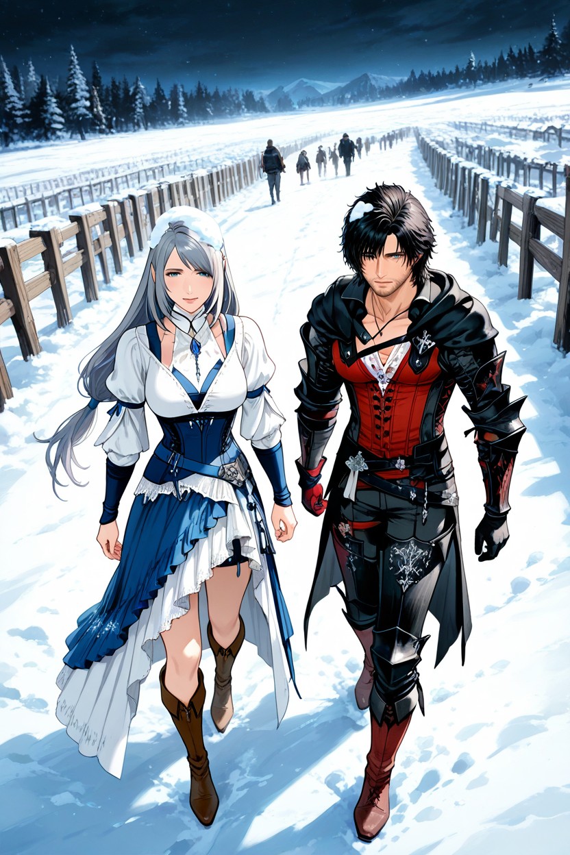 Woman Is Jill Warrick From Final Fantasy Xvi, Clive Face Visible, Snow Storm In Snowy Field Porno IA Hentai