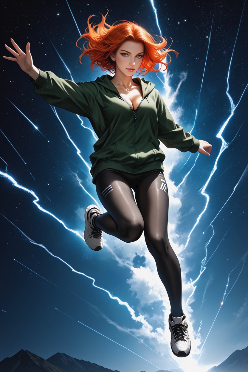 Wavy Red Hair, Floating In The Air, Dynamic Flow Hentai AI Porn
