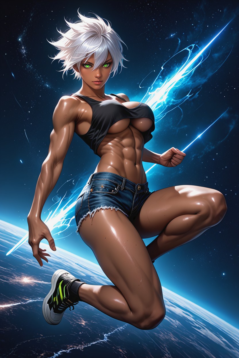 Reflective Shiny Skin, Cleavage, Tomboy Hentai AI Porn