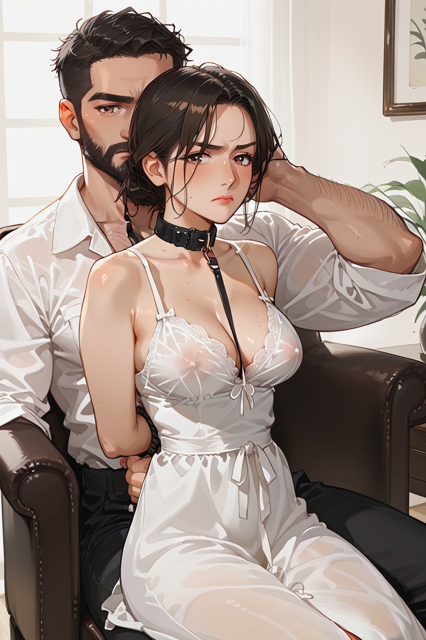 Low Lighting, 30+, Black Hair Woman Hentai AI Porn