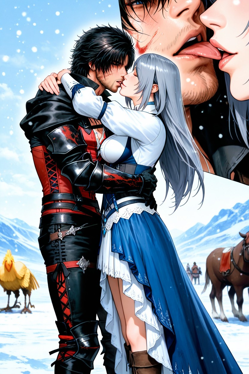 Belts And Straps Across Waist, Light Snowing, In Heat Expression Hentai AI Porn