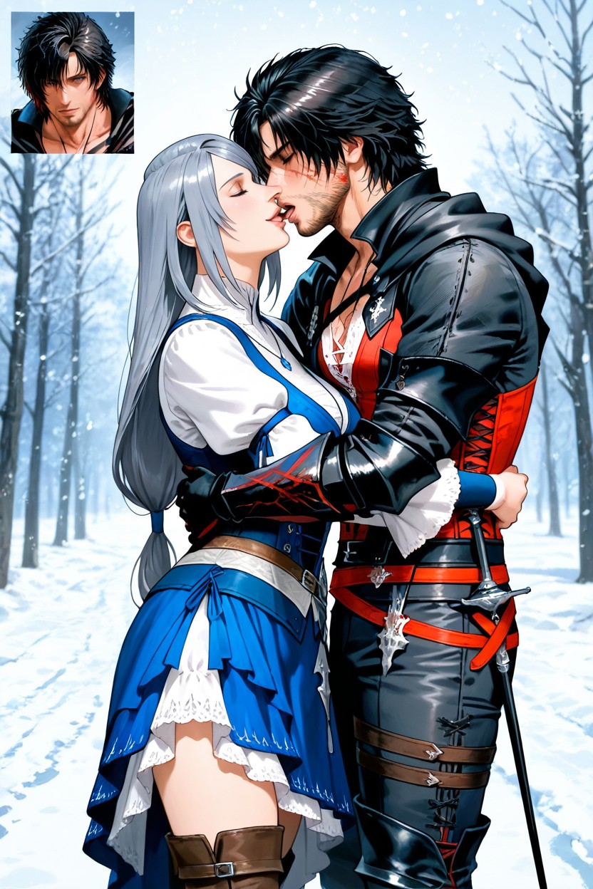 Animated Art Style, Embracing Hugging Clive Rosfield, Medium Ass Hentai AI Porn