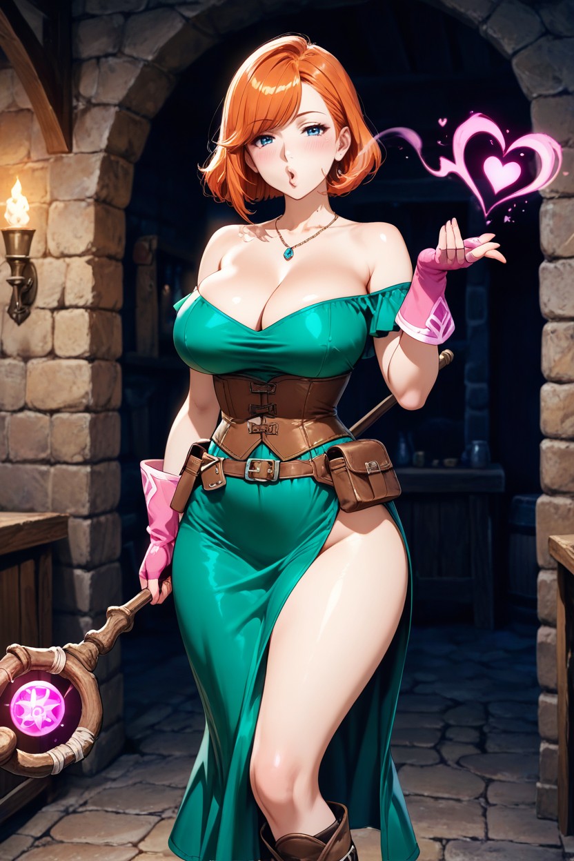 Side Swept Bangs, Escote, Fingerless Gloves Hentai IA