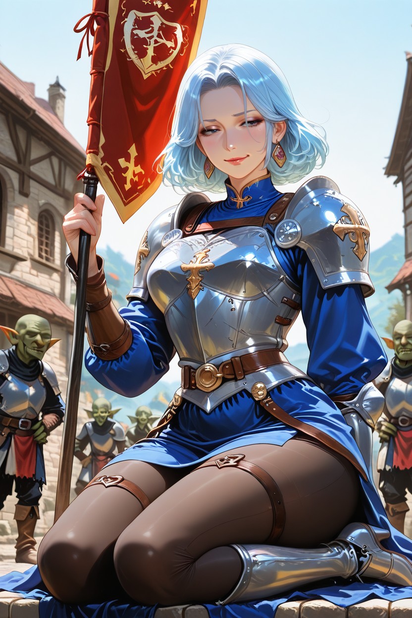 Goblin Pinching Waist, Kneeling, Smooth Face Elegant Hentai AI Porn