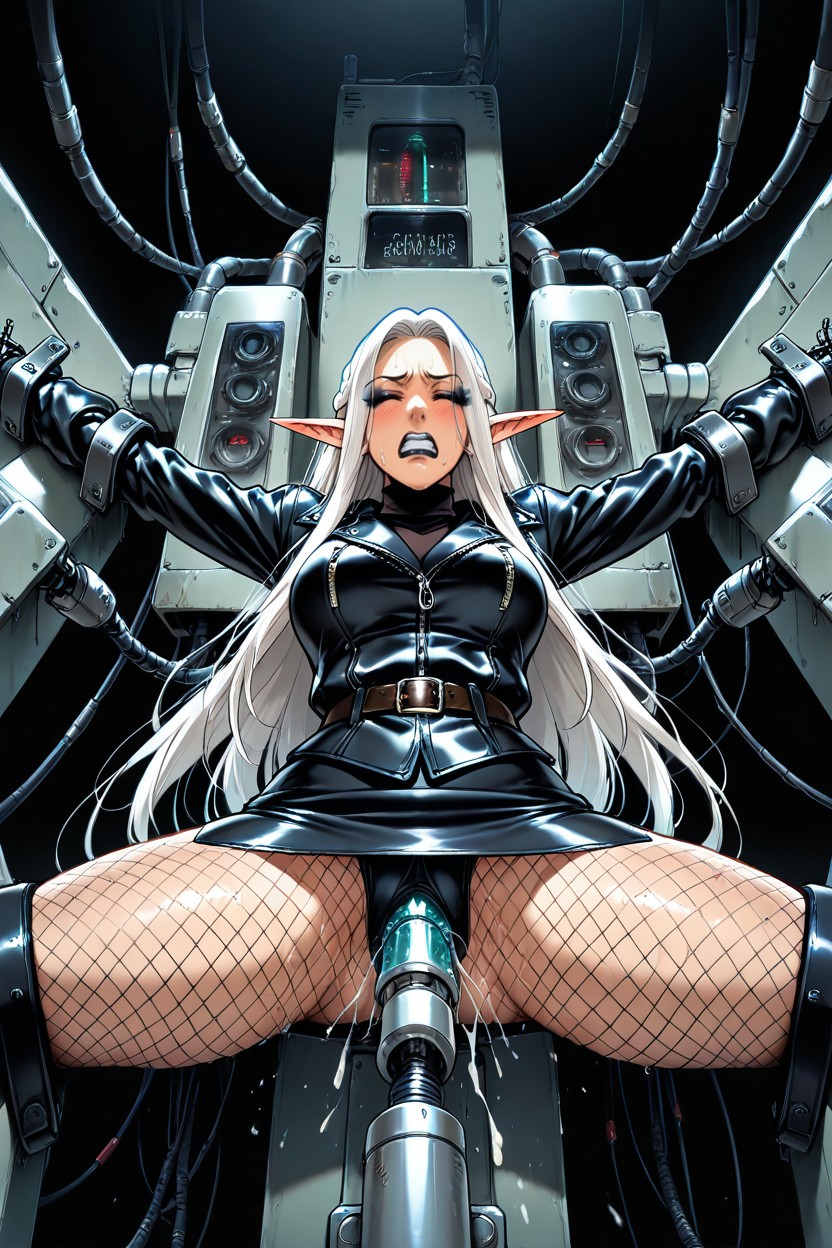 Many Machine Cable, Clenched Teeth, Heavy Black Eyeliner Hentai AI Porn
