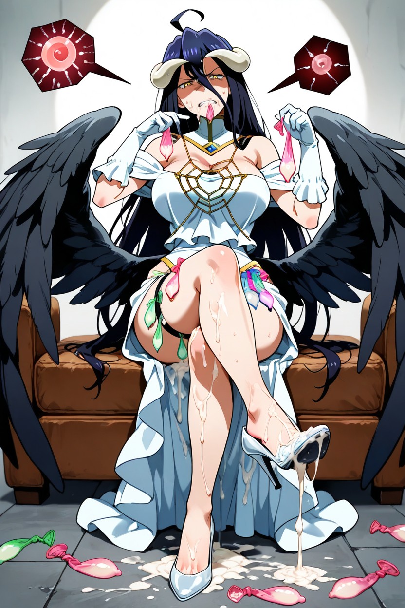Albedo From Overlord, Foot Stepping Into Semen Soaked High Heels, Disgust Hentai KI Porno