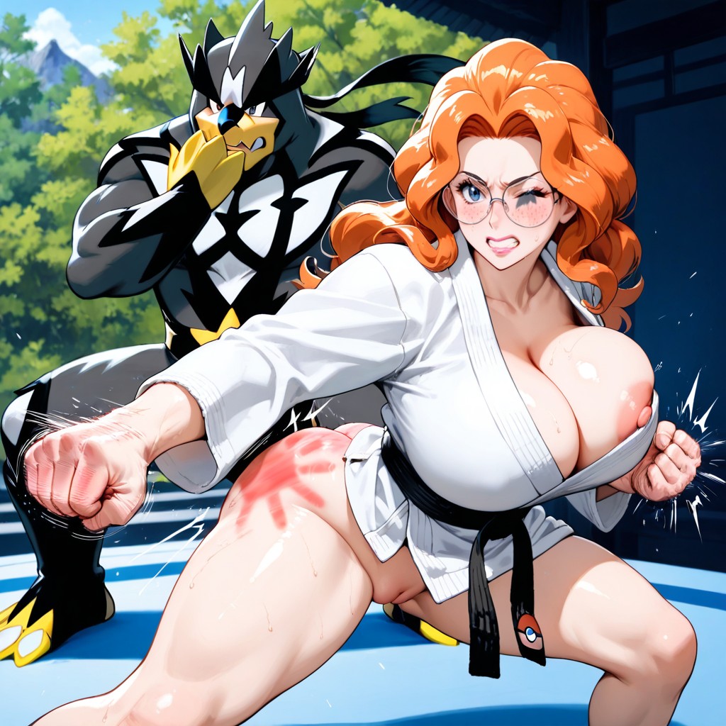 Woman In Loose White Karate Kimono, Woman In Martial Arts Stance, Dry Barren Landscape Porno IA Hentai