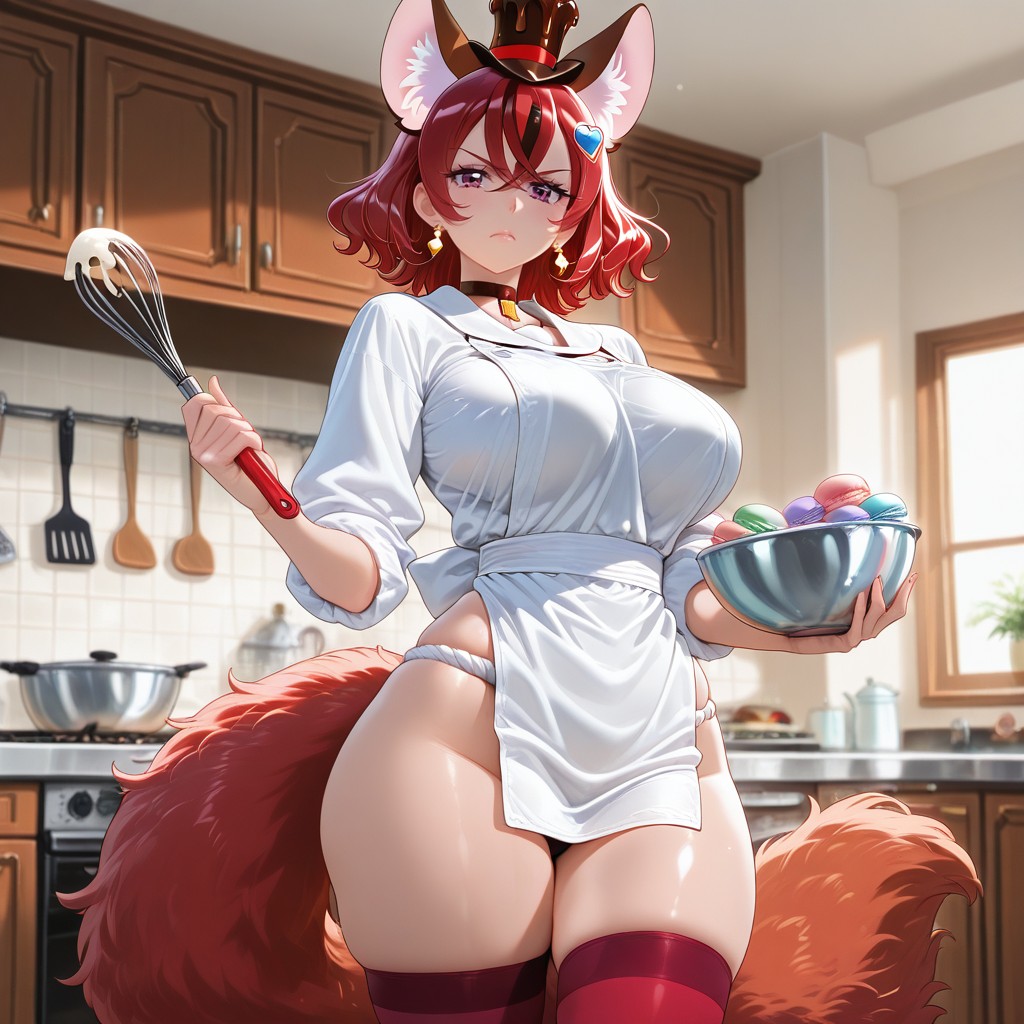 Macaron-shaped Hair Ornament And Purple Eyes They Are Focused On Making Sweets, The Fabric Of The Fundoshi, 25+ Hentai IA