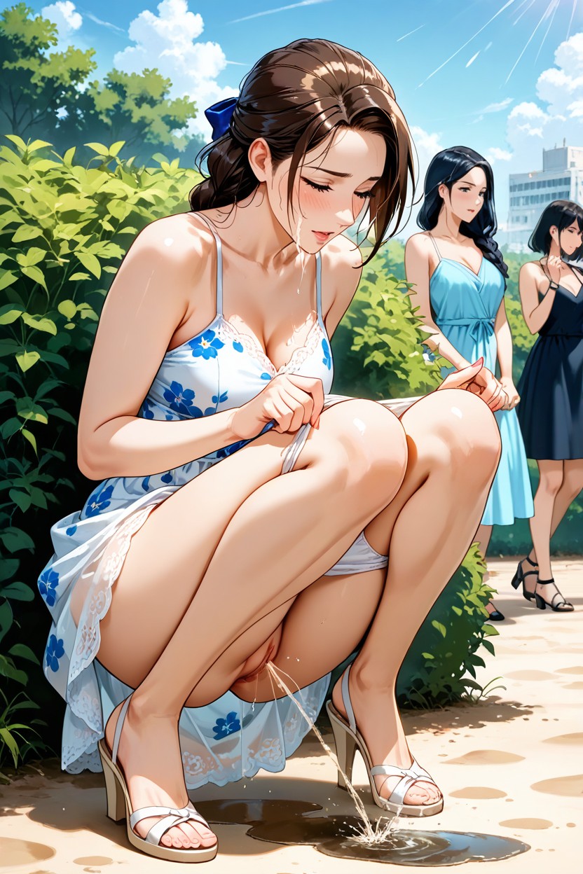 Accurate Detailed Pussy, White Panties Pulled Down To The Knees, Pechos Pequeños Hentai IA