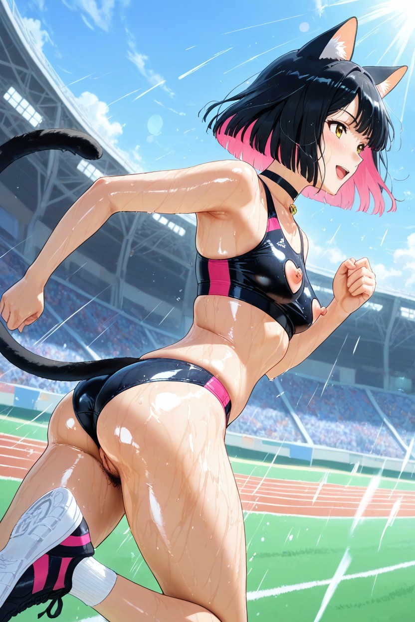 Rounded Ass, Erect Nipple, Tight Black Sport Panties Hentai IA