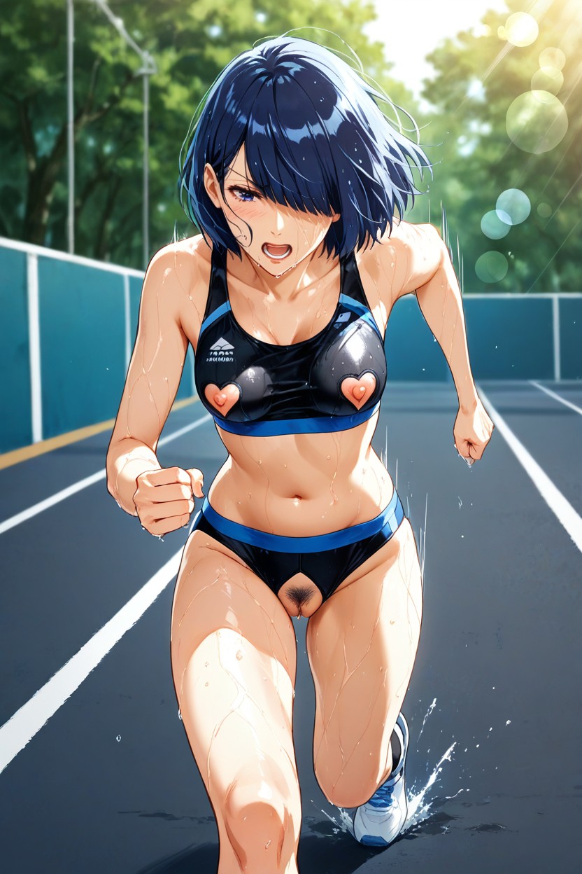Straight Hair, Wet Clothes, Seitenansicht Hentai KI Porno
